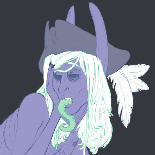 a portrait of me, a gaunt, undead drow with no eyes to speak of, and a long tentacle for a tongue (this last detail is an artistic embellishment)